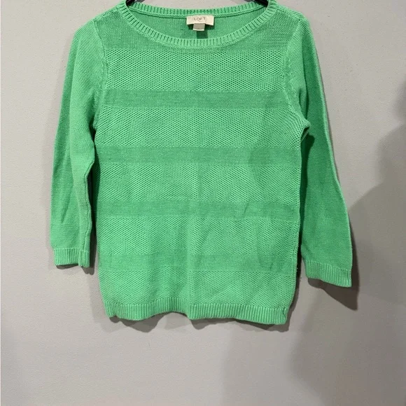 LOFT Mint Green Textured Stripe Knit Sweater - Small - Picture 6 of 6